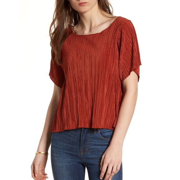 Madewell Tops - Madewell Pleated Short Sleeve Top in Rusty Torch S
